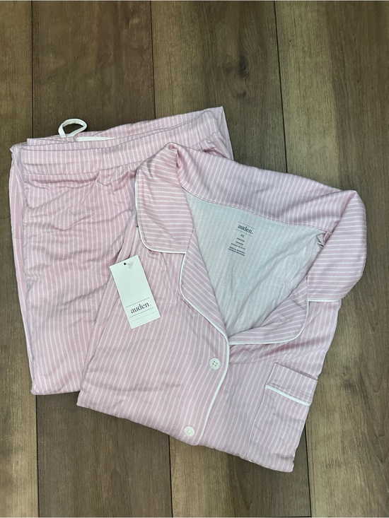 Auden Other - Auden Light Pink Striped Pajama Set with White Piping